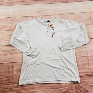 VINTAGE Disney Shirt Womens Medium Gray Yell Outdoor Henley Winnie Pooh Ladies M